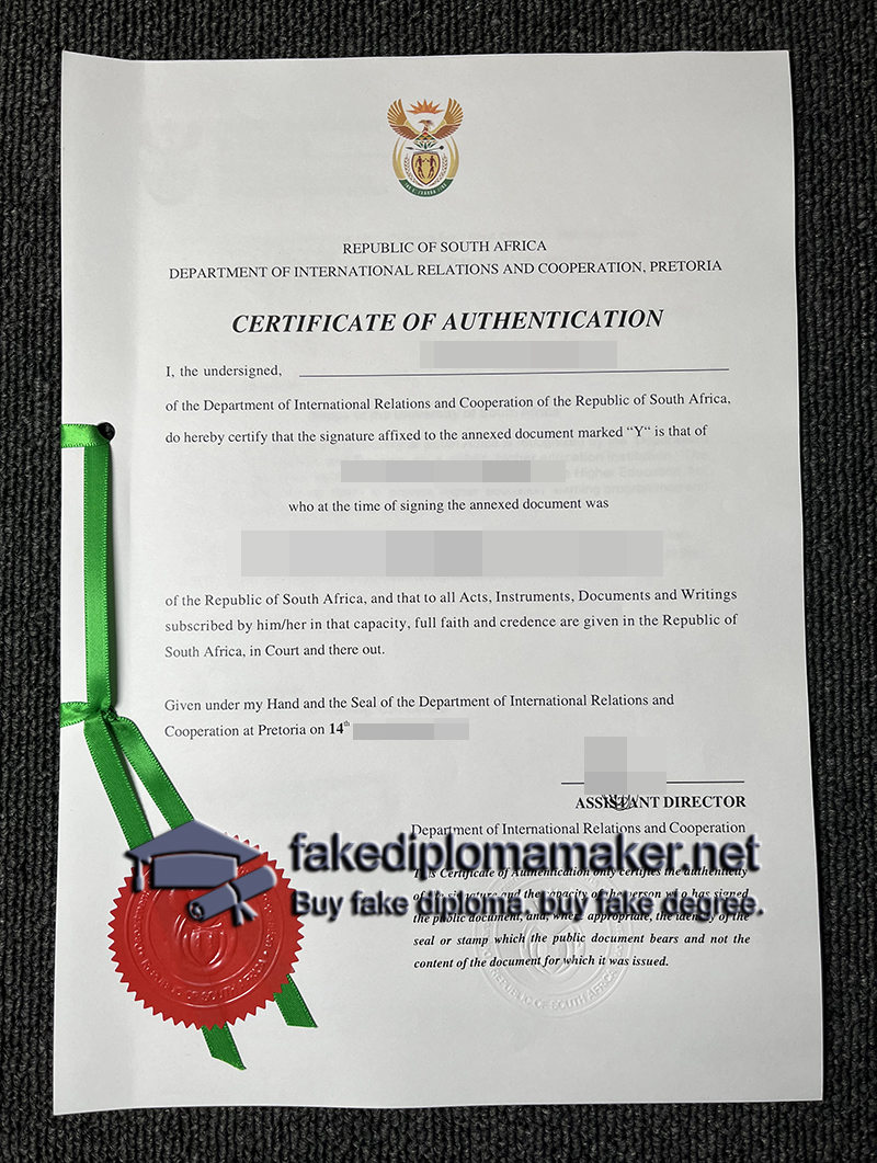 South Africa authentication certificate