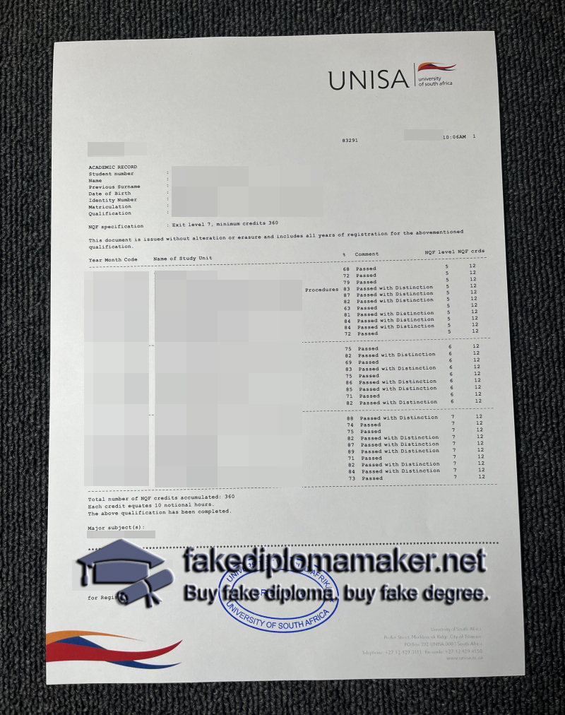 UNISA transcript