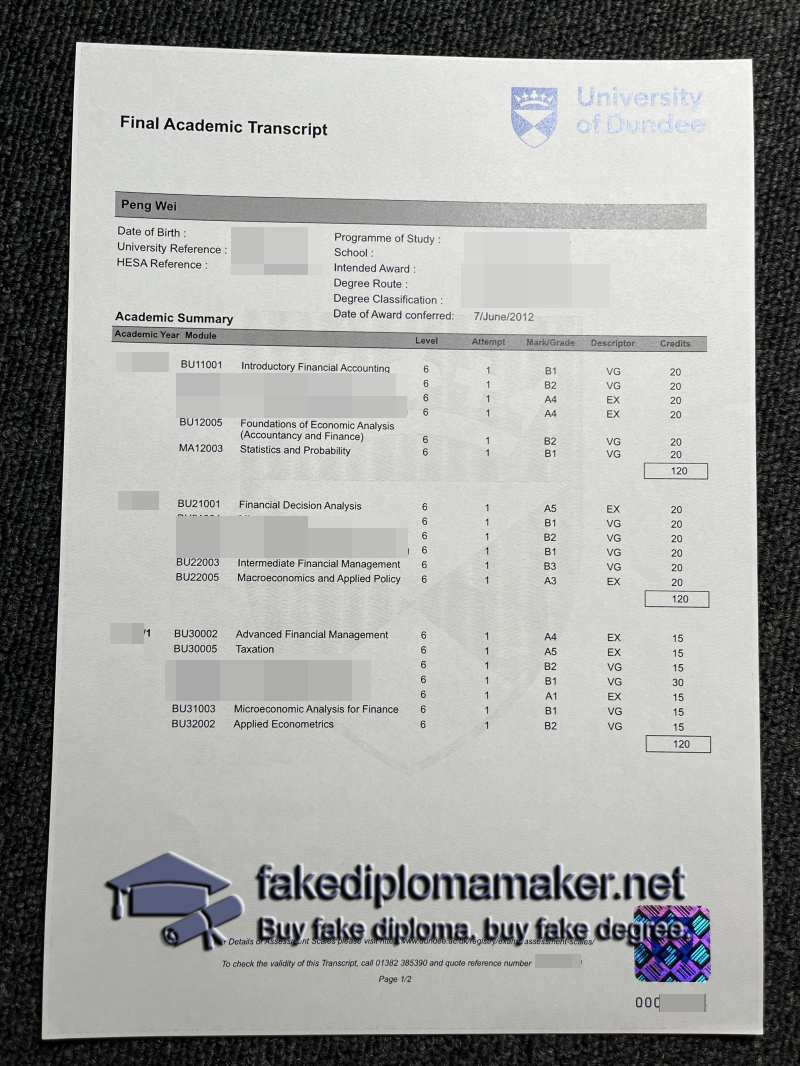 University of Dundee transcript