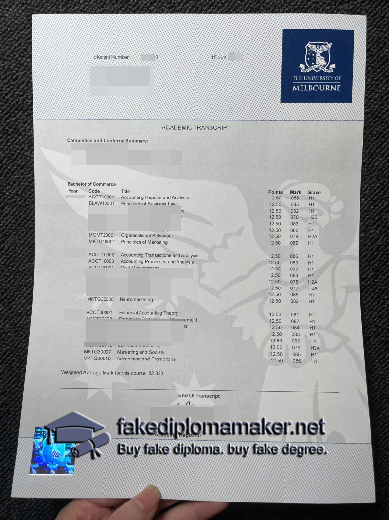 University of Melbourne transcript