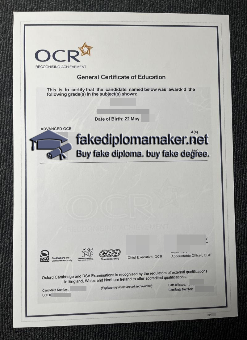 OCR GCE Certificate