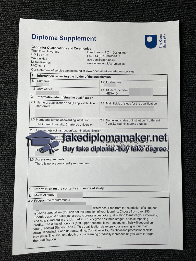 Open University diploma supplement