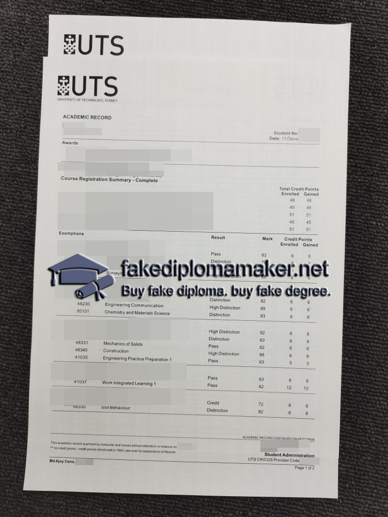 UTS transcript