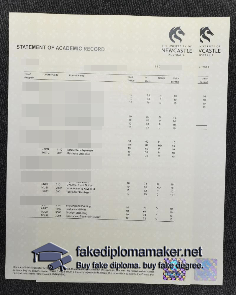 University of Newcastle transcript