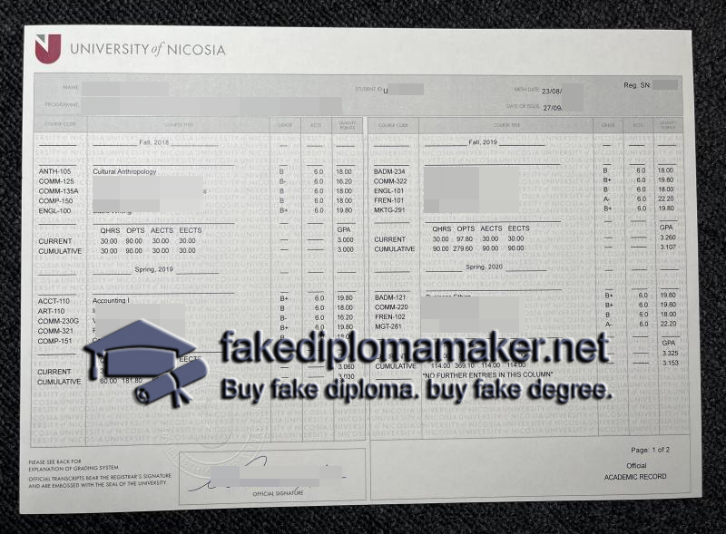 University Of NICOSIA transcript