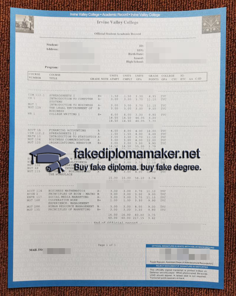 Irvine Valley College transcript