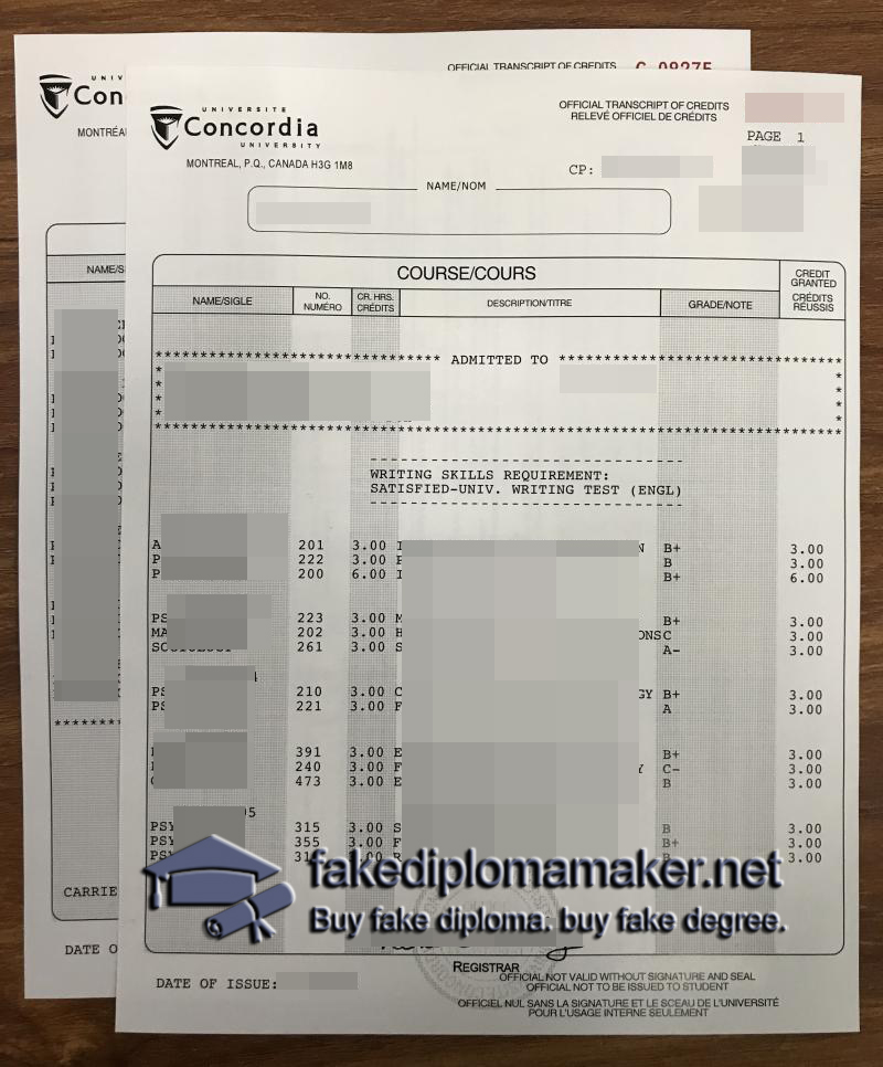 Concordia University transcript