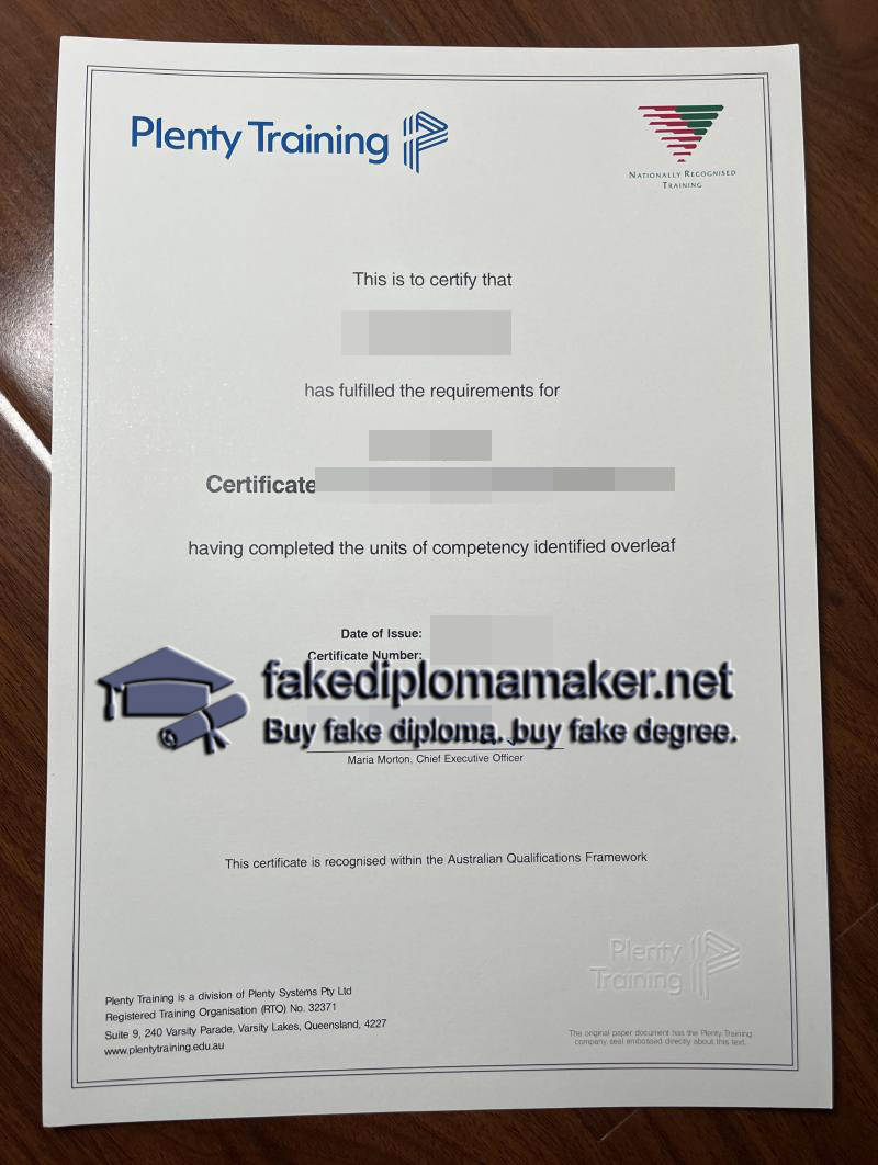 Plenty Training Certificate