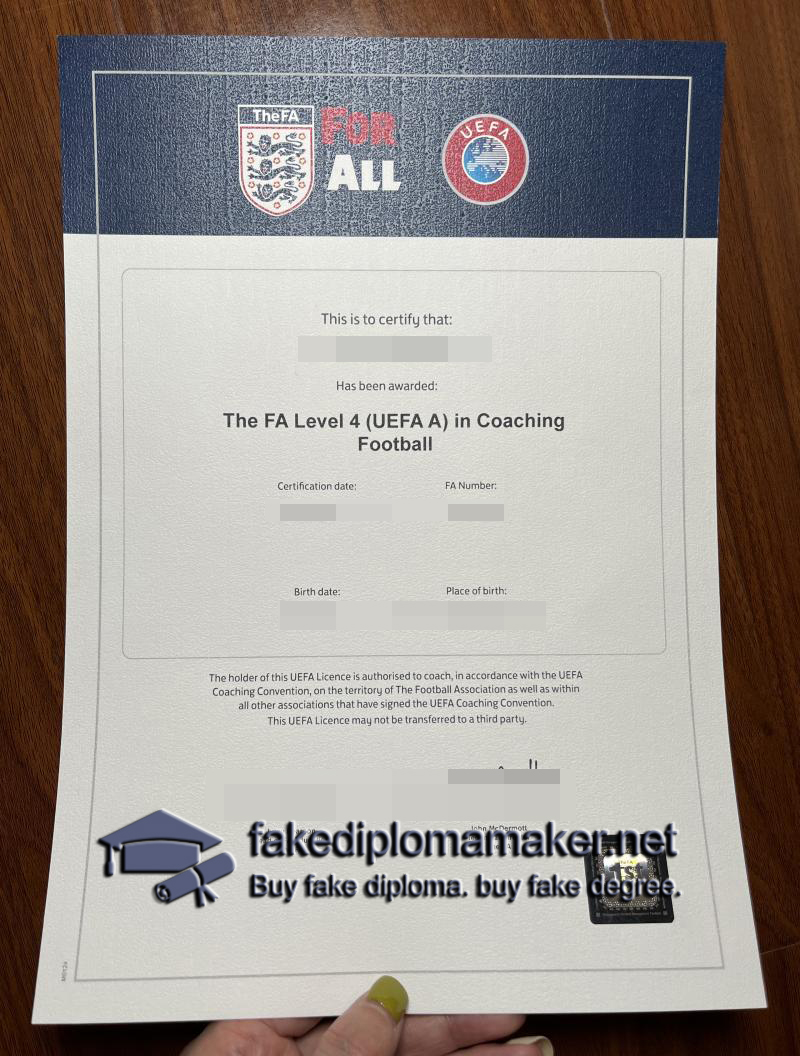 UEFA A Licence Certificate