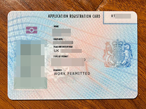 UK Application Registration Card copy