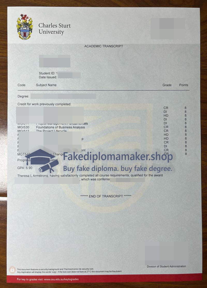 Charles Sturt University transcript