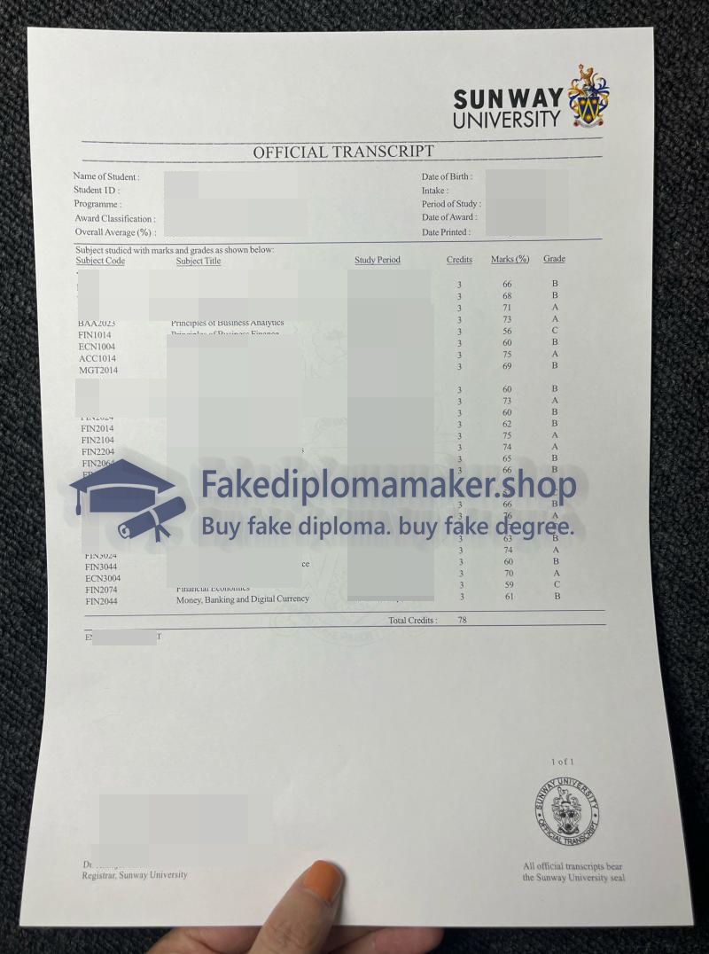 Sunway University transcript